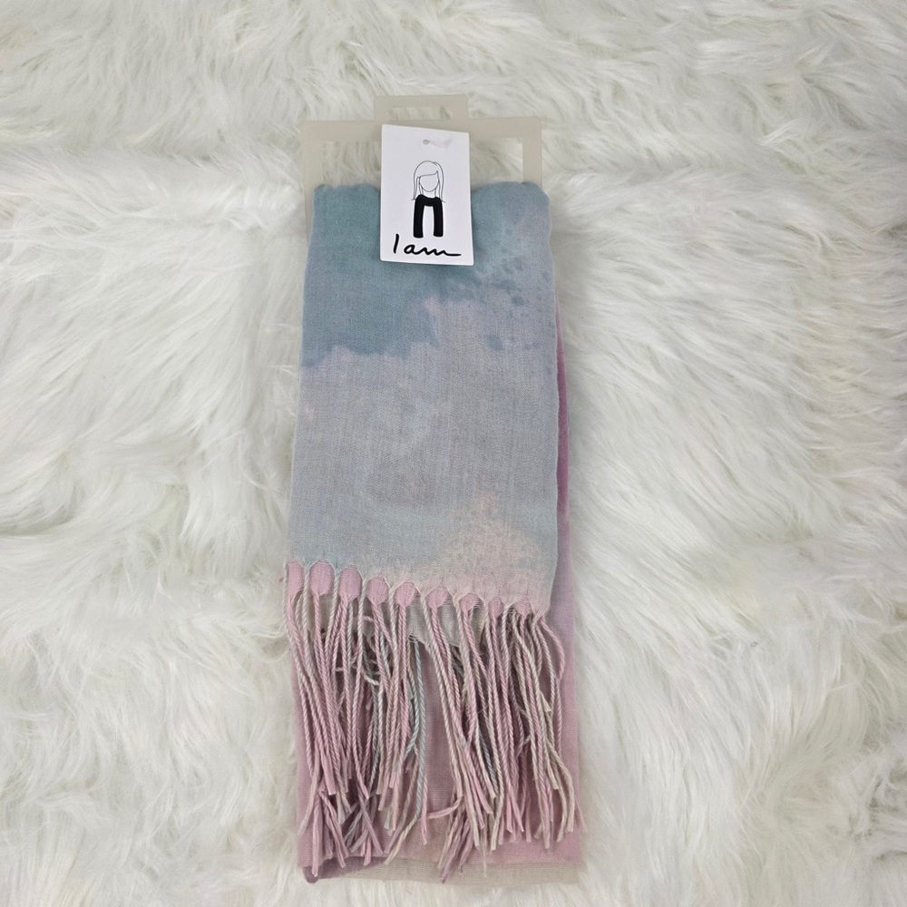 Iam Ombré Pastel Pink and Blue Lightweight Scarf with Fringe